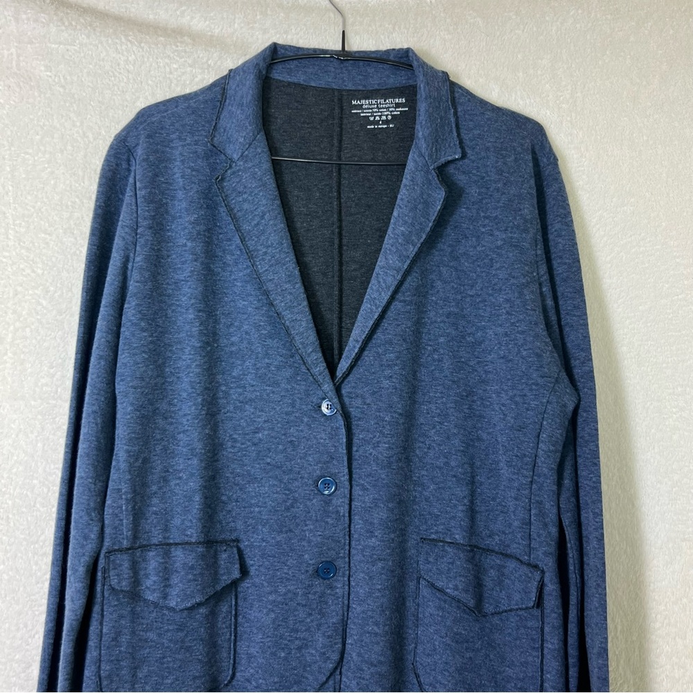 Majestic Filatures Cotton & Cashmere Blue Soft Blazer Cardigan Size 4 - Picture 3 of 7